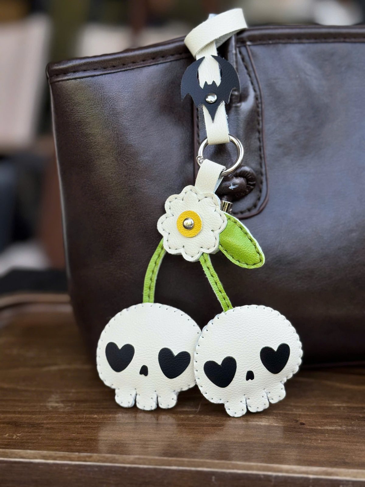 Skull Cherries leather charm